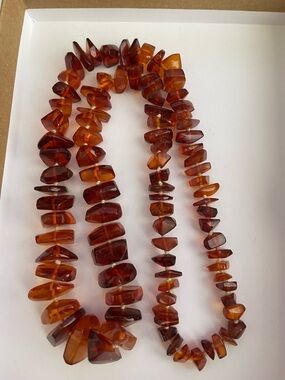 Amber Chip Bead Necklace - Rich Cognac Brown